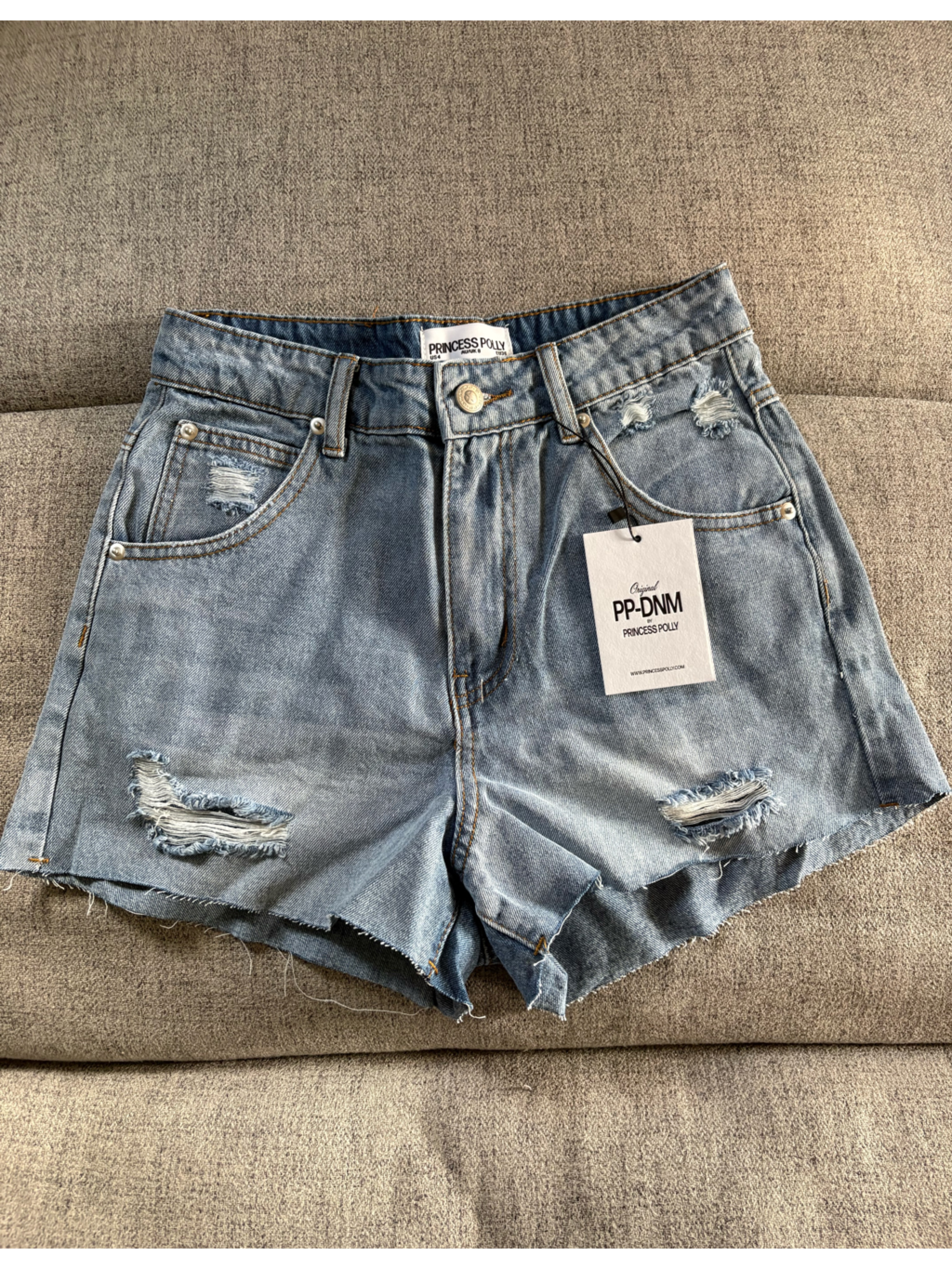 Princess Polly Light Wash Distressed Denim Shorts